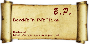 Bordán Pólika névjegykártya
